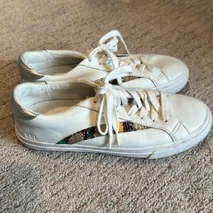 Madewell leather tennis shoes. Gently used. Cute snakeskin detail